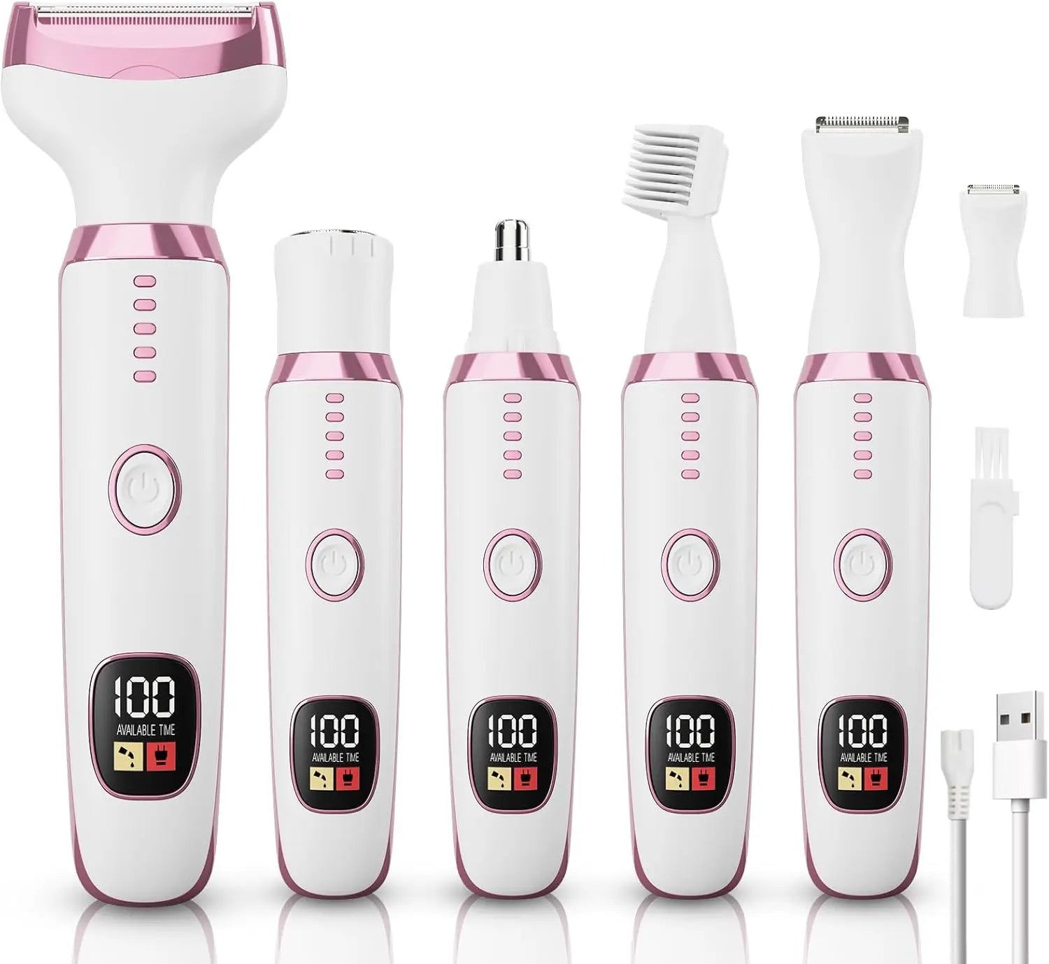 5-in-1 Cordless Electric Shaver for Women, Painless Facial Eyebrow Nose Hair Trimmer, Wet Dry Bikini Body Groomer